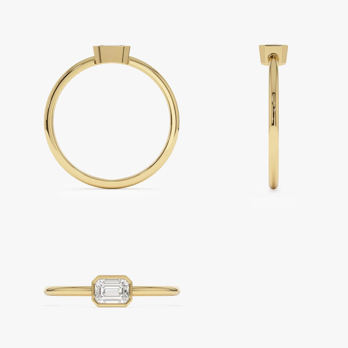 14k Gold Emerald Cut Diamond Bezel Set Solitaire Ring 0.22 Carat