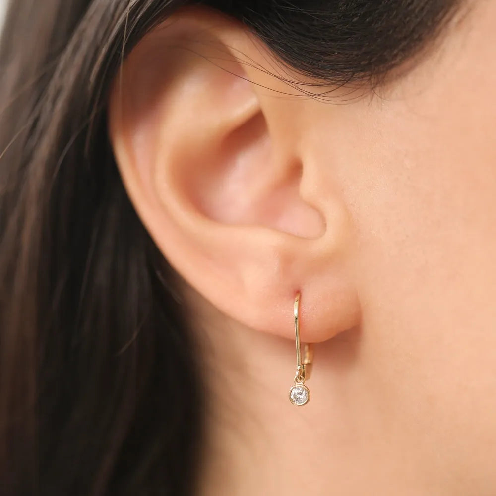 14k Gold Diamond Round Cut Bezel Setting Lever Back Earrings 0.16 ctw