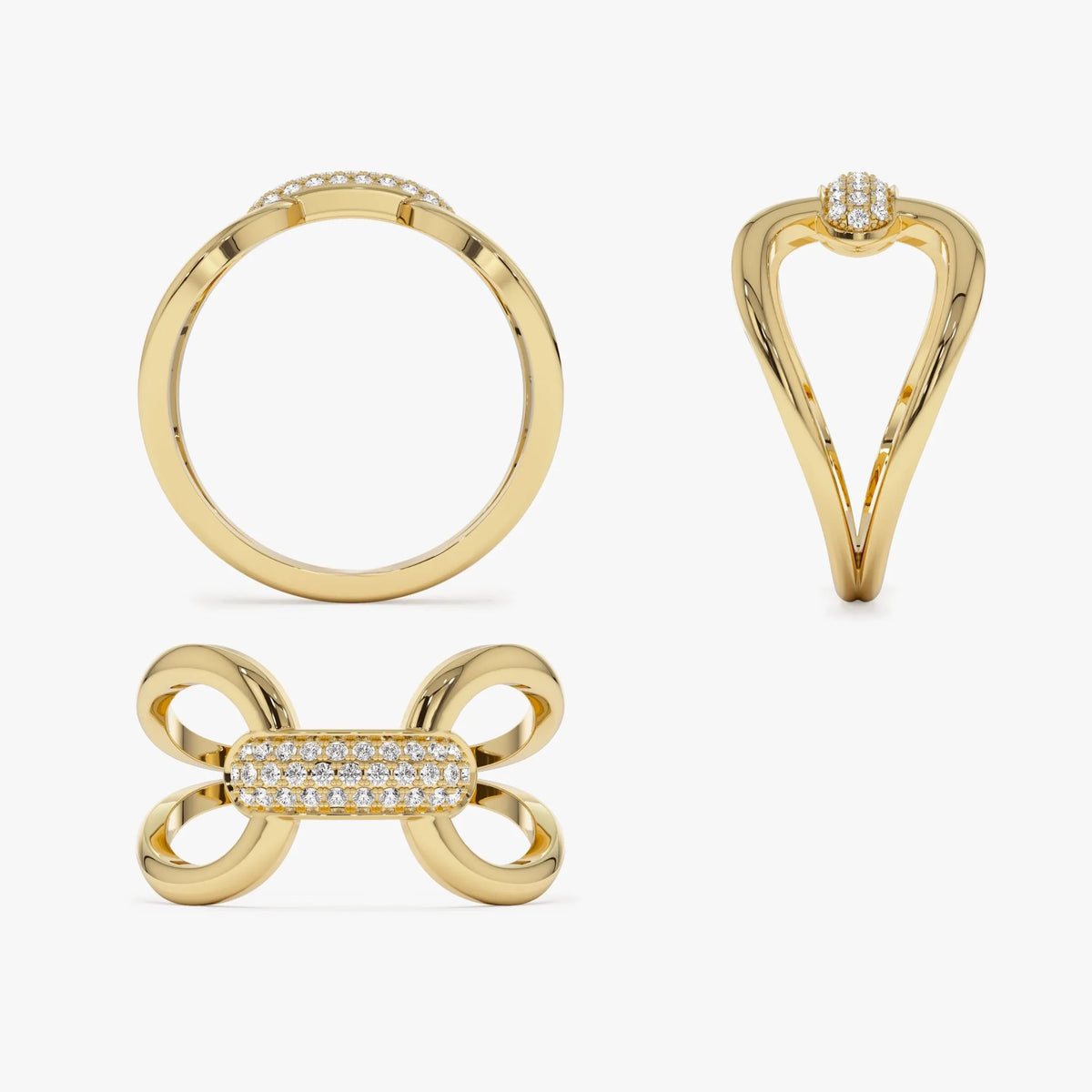 14K Solid Gold Round Diamond 0.15 Carat Folded Micro Pave Ring