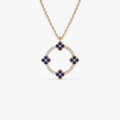 14k Solid Gold Sapphire and Diamond Round Clover Necklace 0.33 Carat