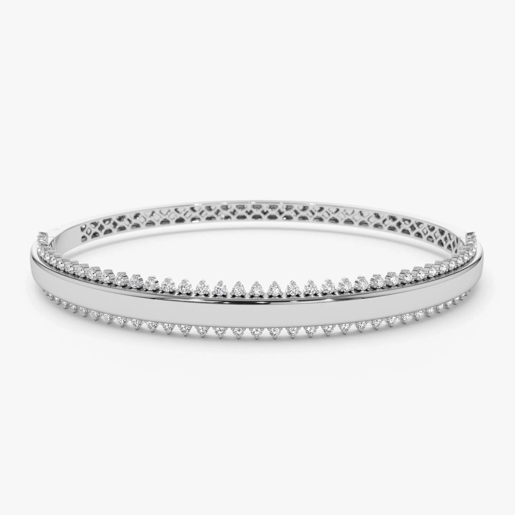 14K Solid Gold 0.85 CTW Round Diamond Statement Prong Set Bangle