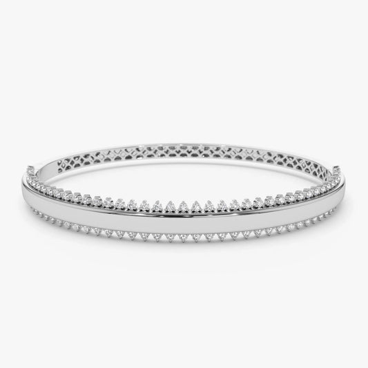 14K Solid Gold 0.85 CTW Round Diamond Statement Prong Set Bangle