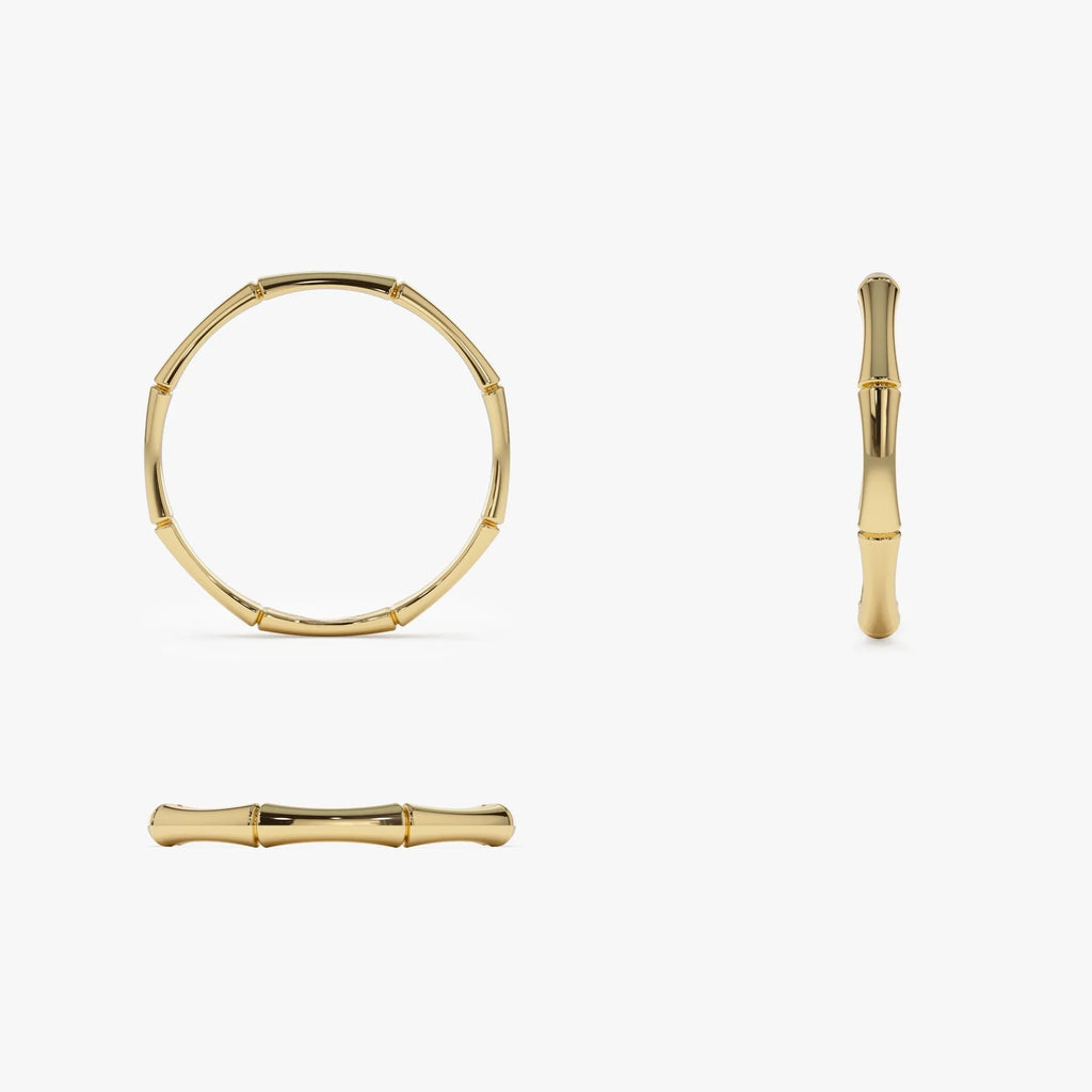 14k Solid Gold Bamboo Minimalist Stackable Band Ring