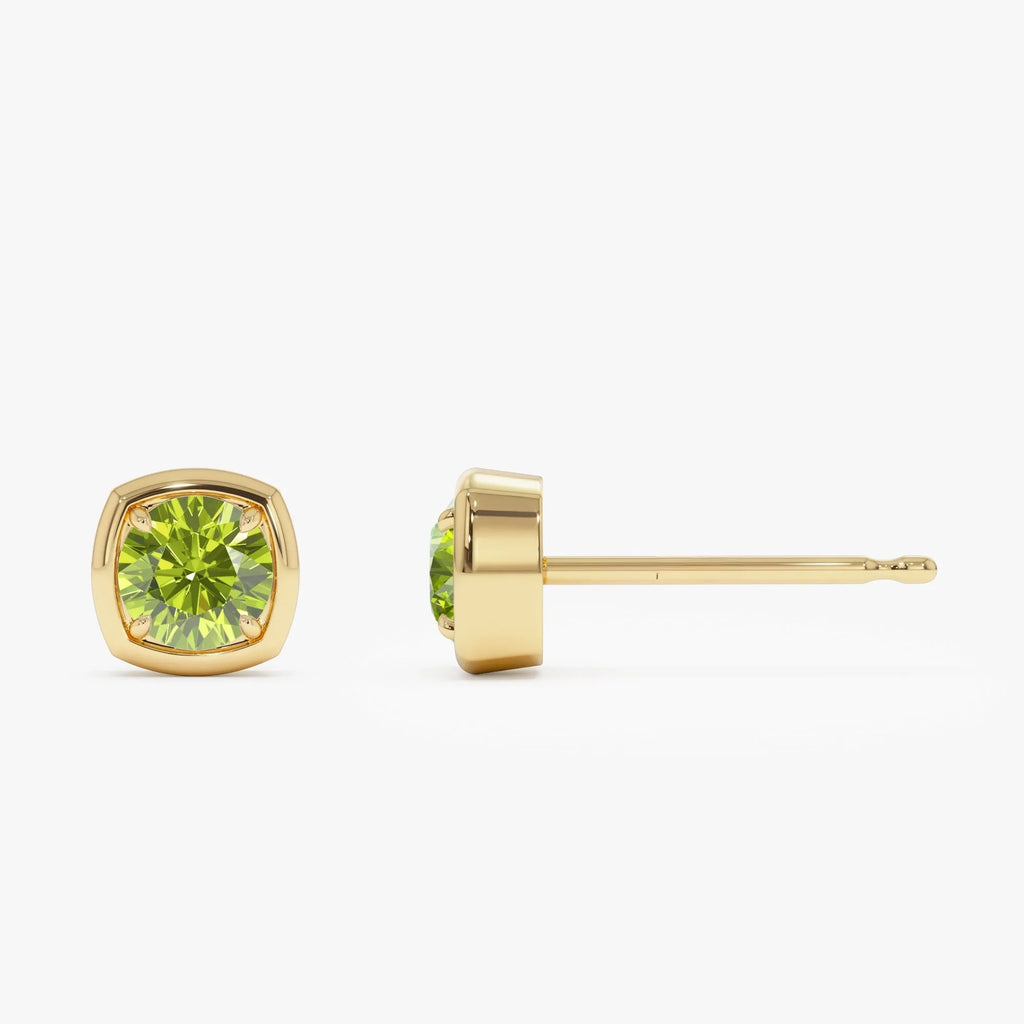 14K Solid Gold Round Peridot Cushion Shaped Stud Earrings 1.05ctw