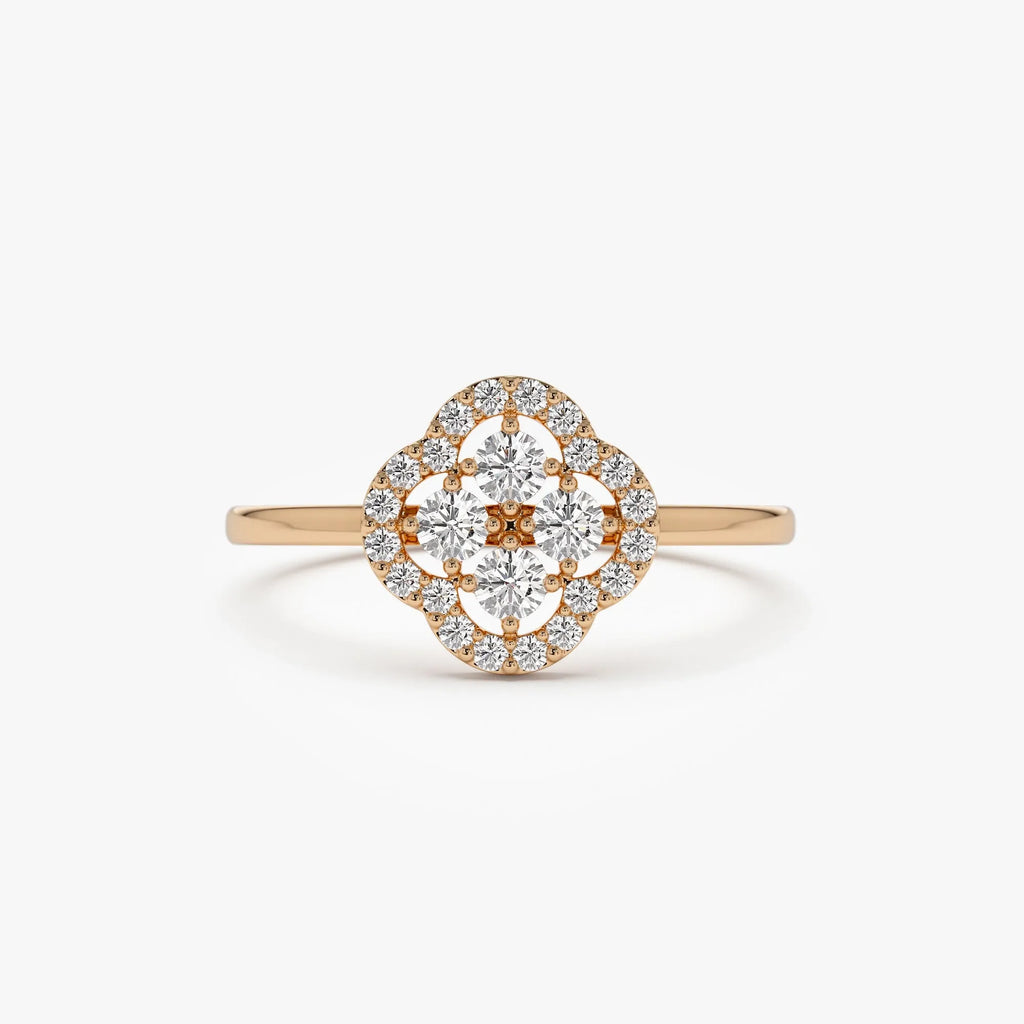 14K Solid Gold Round Diamond Clover Cluster Ring 0.35 CTW