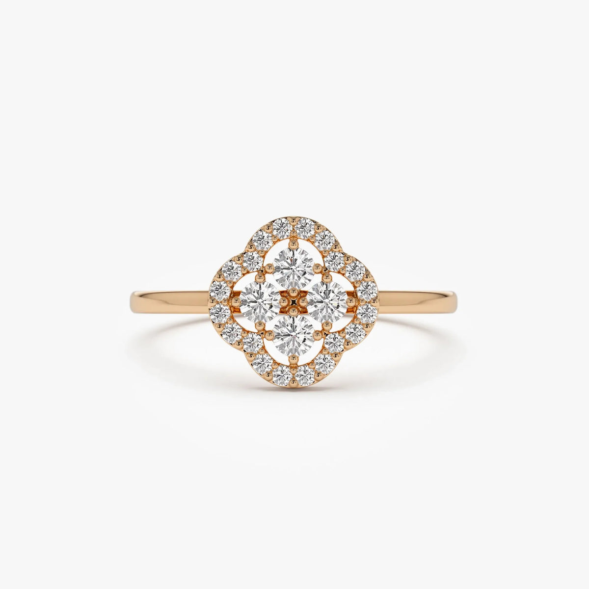 14K Solid Gold Round Diamond Clover Cluster Ring 0.35 CTW
