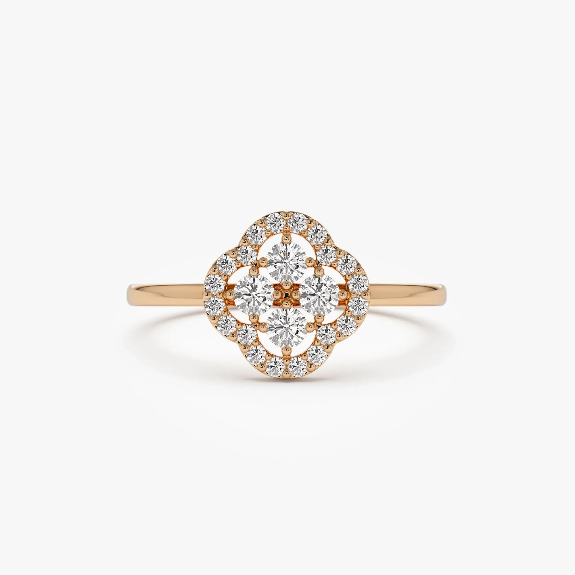14K Solid Gold Round Diamond Clover Cluster Ring 0.35 CTW