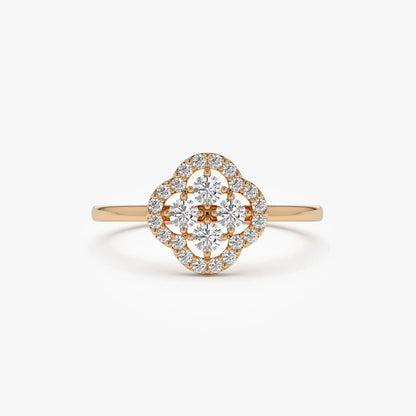 14K Solid Gold Round Diamond Clover Cluster Ring 0.35 CTW