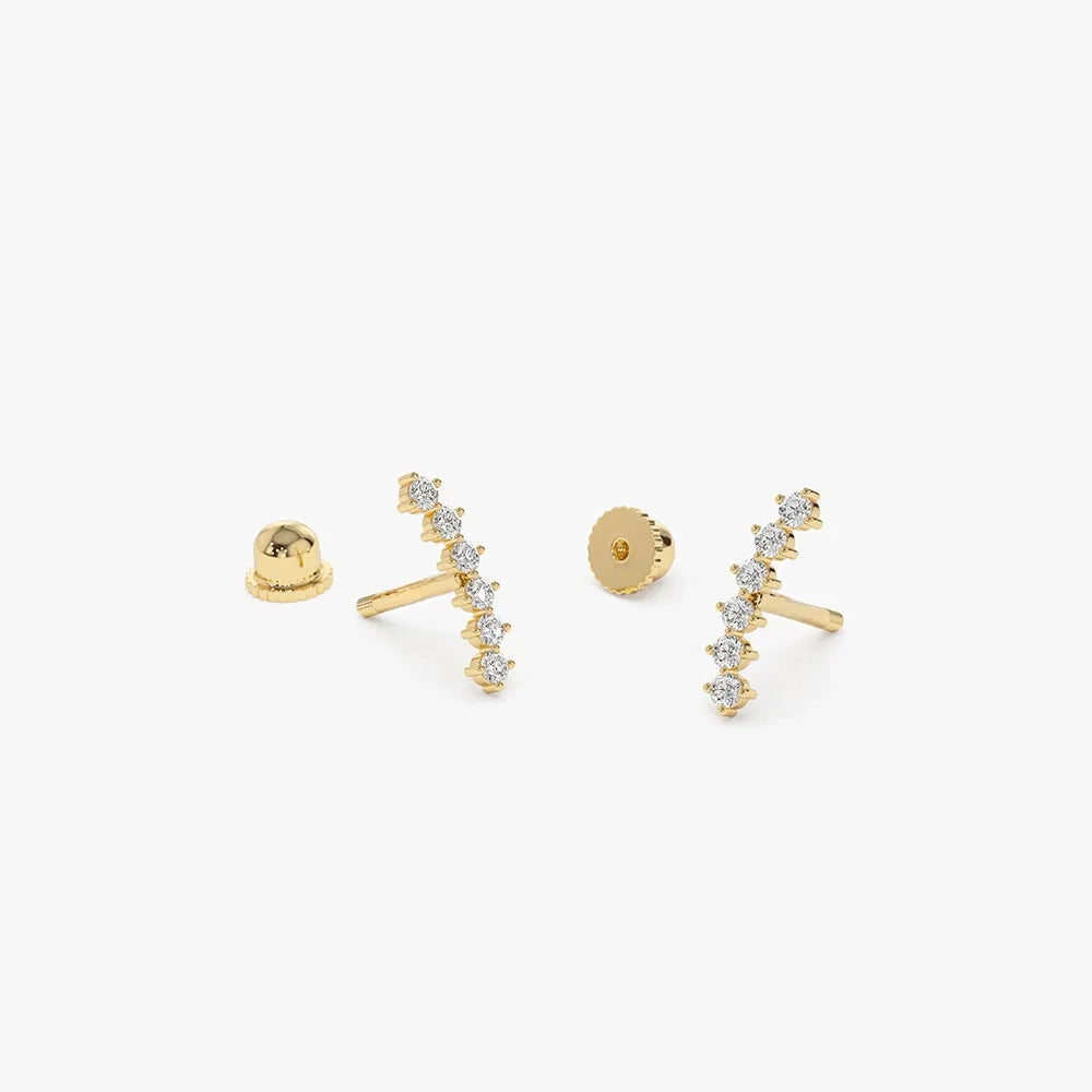14k Gold Diamond Round Cut Curved Cluster Helix Piercing Stud Single Earring 0.10 ctw