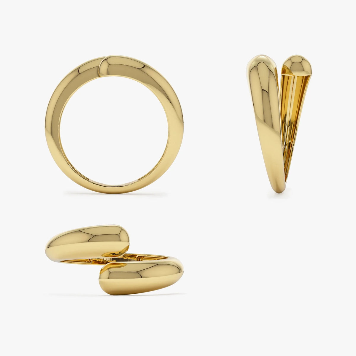 14k Solid Gold Plain Wide Open Cuff Statement Ring