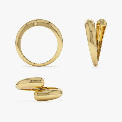 14k Solid Gold Plain Wide Open Cuff Statement Ring