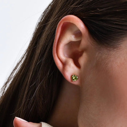 14K Solid Gold Heart Shaped Peridot Stud Earrings 0.90ctw
