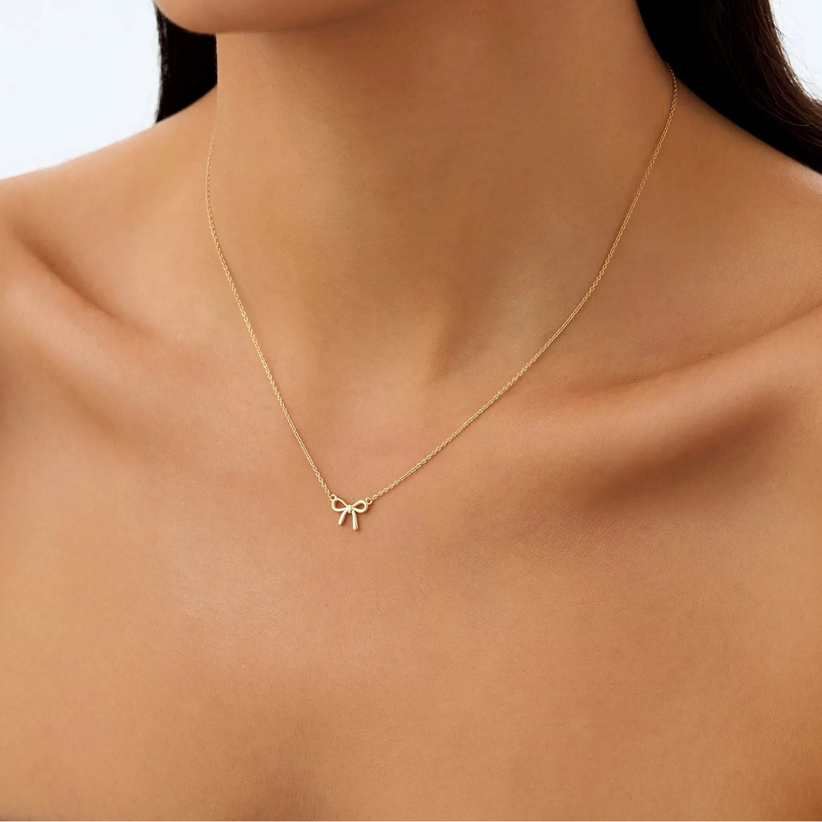 14k Solid Gold Ribbon Pendant Necklace