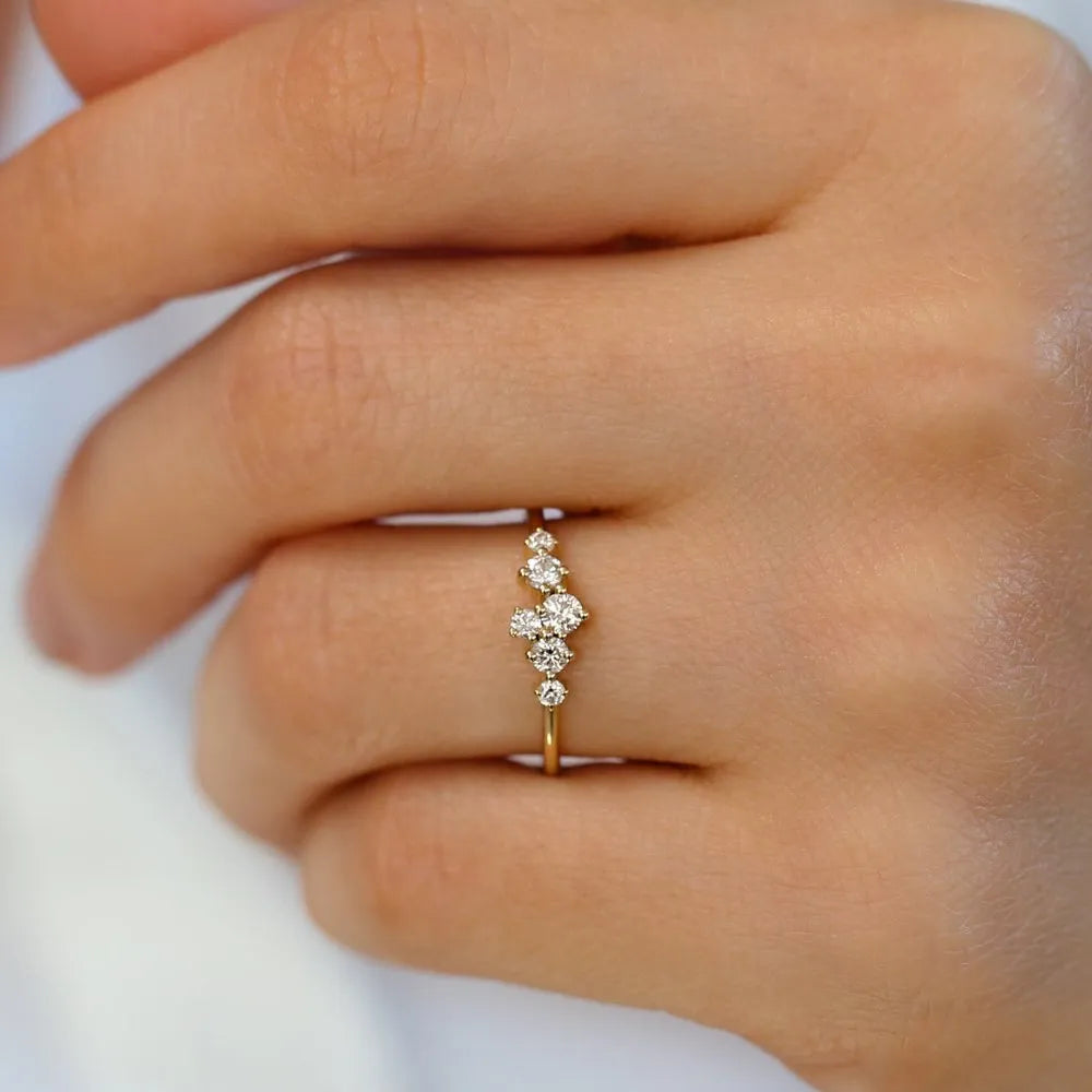 14K Gold Round Diamond 0.45 Ctw Large Cluster Ring