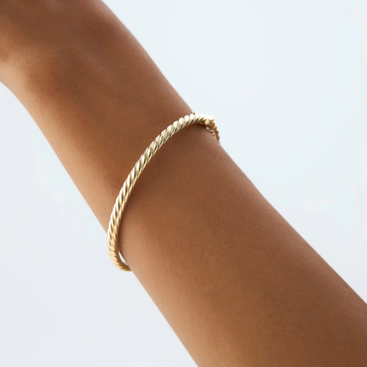 14K Solid Gold Twist Rope Cable Bangle