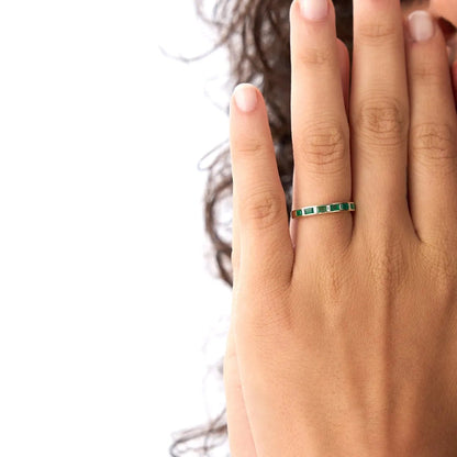 14K Gold Baguette Emerald and Diamond Band Ring 0.50 CTW Handcrafted Jewelry