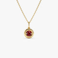 14k Solid Gold Round Garnet Charm Necklace 0.50 Carat Prong Setting