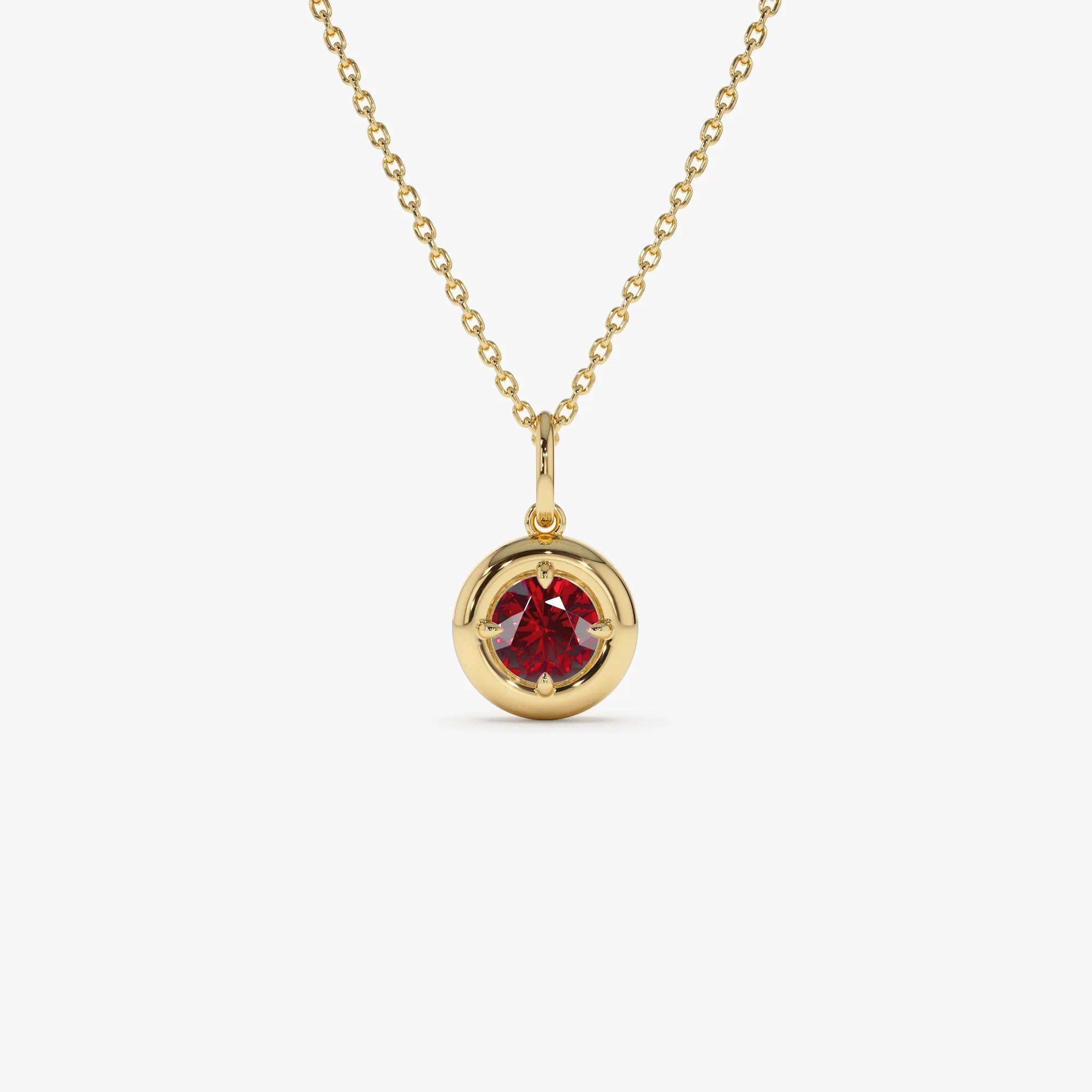 14k Solid Gold Round Garnet Charm Necklace 0.50 Carat Prong Setting