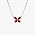14k Solid Gold Garnet Pear and Marquise Butterfly Necklace 1.25 Carat