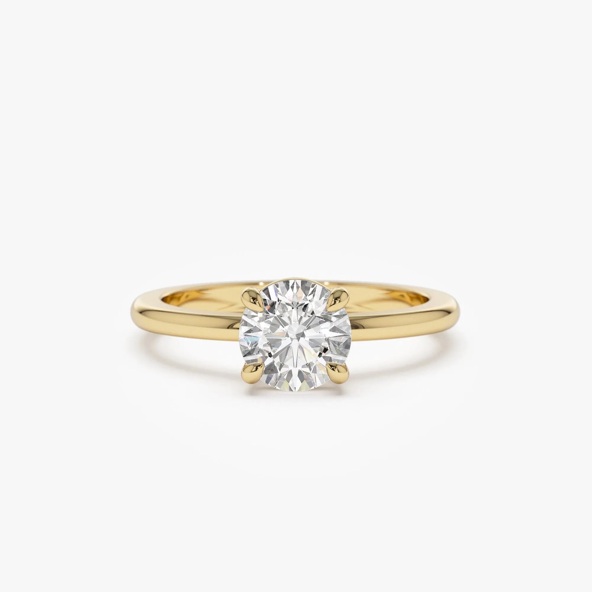 14K Gold 1.00 Carat Round Lab Grown Diamond 4 Prong Basket Setting Engagement Ring