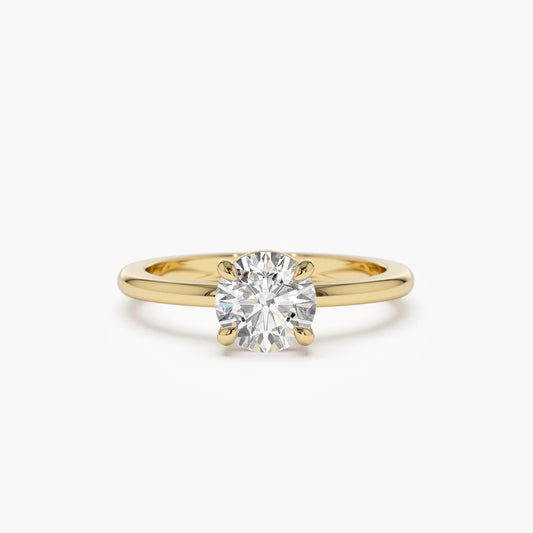 14K Gold 1.00 Carat Round Lab Grown Diamond 4 Prong Basket Setting Engagement Ring