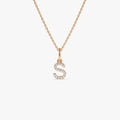 14K Solid Gold Round Diamond Micro Pave Initial Letter Pendant Necklace 0.15ctw
