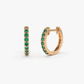 14K Solid Gold Round Emerald Huggie Hoop Earrings 0.25 CTW