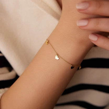 14k Solid Gold Five Dangle Heart Bracelet with Charms