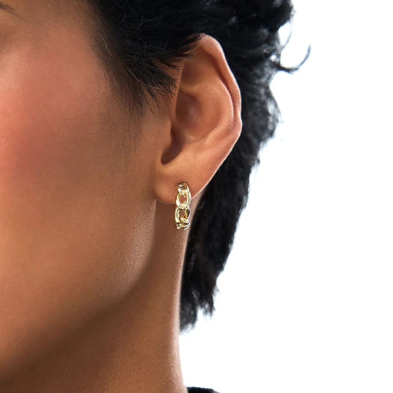 14k Yellow Gold 15mm Link Hoop Earrings 5mm Width