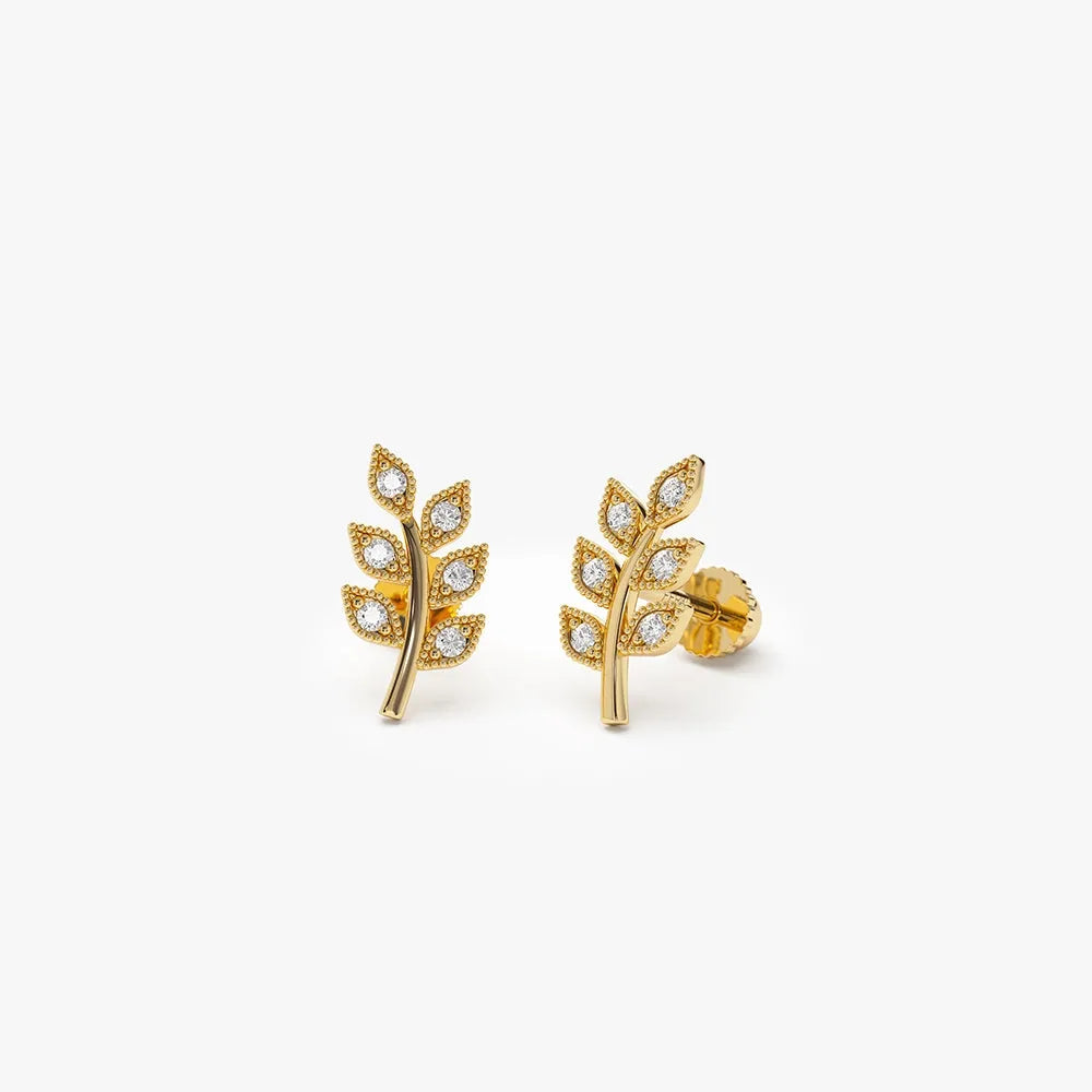 14k Gold Diamond Round Cut Leaf Helix Piercing Single Earring 0.07 ctw
