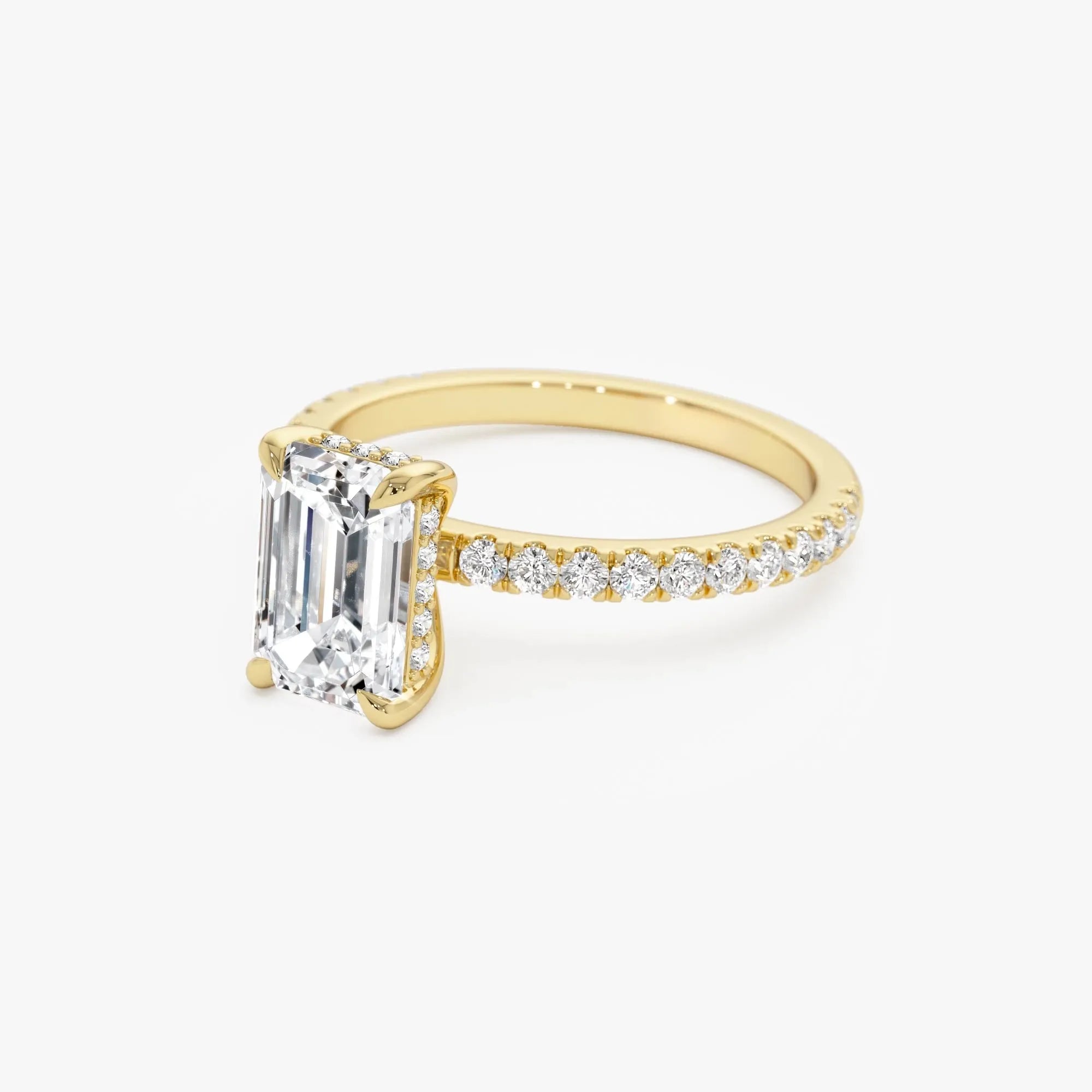 14k Gold 2.45 Ctw Emerald Cut Lab Grown Diamond Pavé Hidden Halo Engagement Ring Aurelia