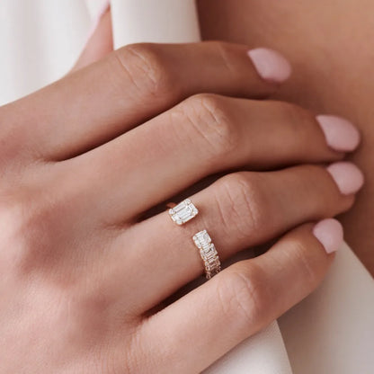 14k Gold 0.55 Carat Baguette and Round Cut Diamond Floating Ring