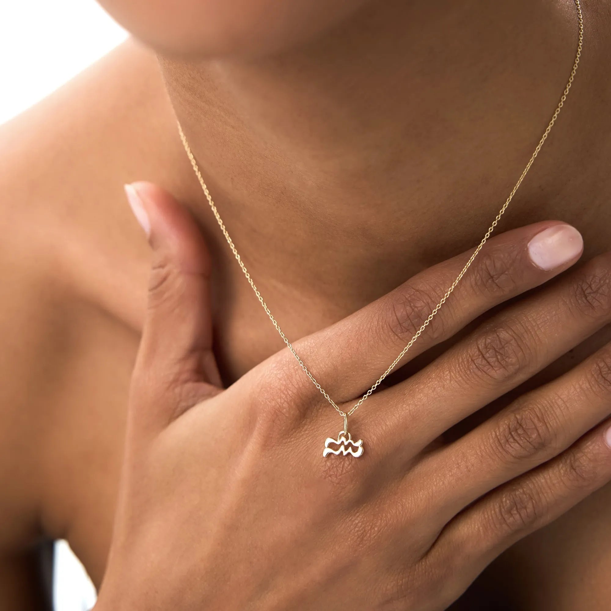 14k Solid Gold Aquarius Zodiac Charm Pendant Necklace