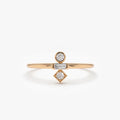 14K Solid Gold Baguette and Round Cut Diamond Trio Ring 0.13 CTW Channel and Bezel Setting