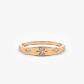 14K Solid Gold Round Diamond 3 Stone Star Setting Stacking Ring 0.06 CTW