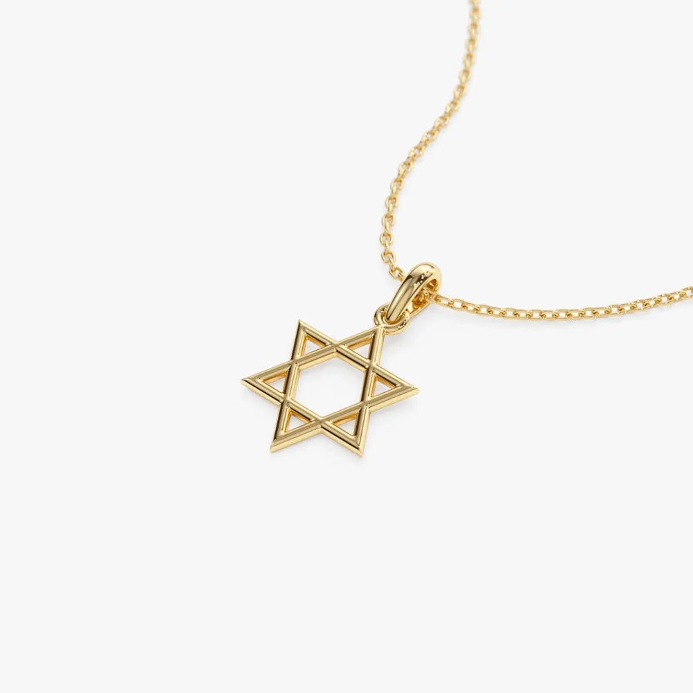 14k Solid Gold Star of David Pendant Necklace