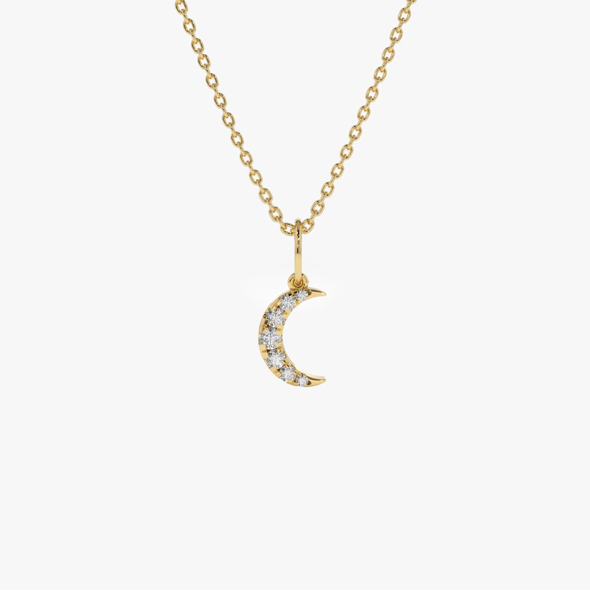 14k Solid Gold Round Diamond 0.15 CTW Crescent Moon Charm