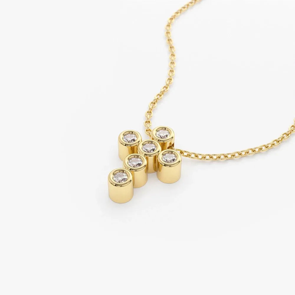 14K Solid Gold Round Diamond 6 Stone Cross Pendant Necklace Bezel Set 0.26ctw
