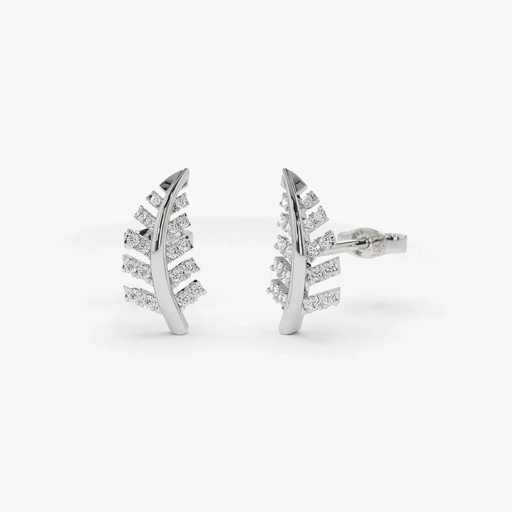 14k Gold Diamond Round Cut Leaf Earrings 0.22 ctw
