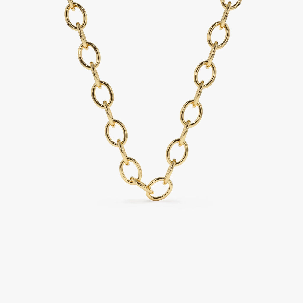 14k Solid Yellow Gold Oval Link Cable Chain Necklace