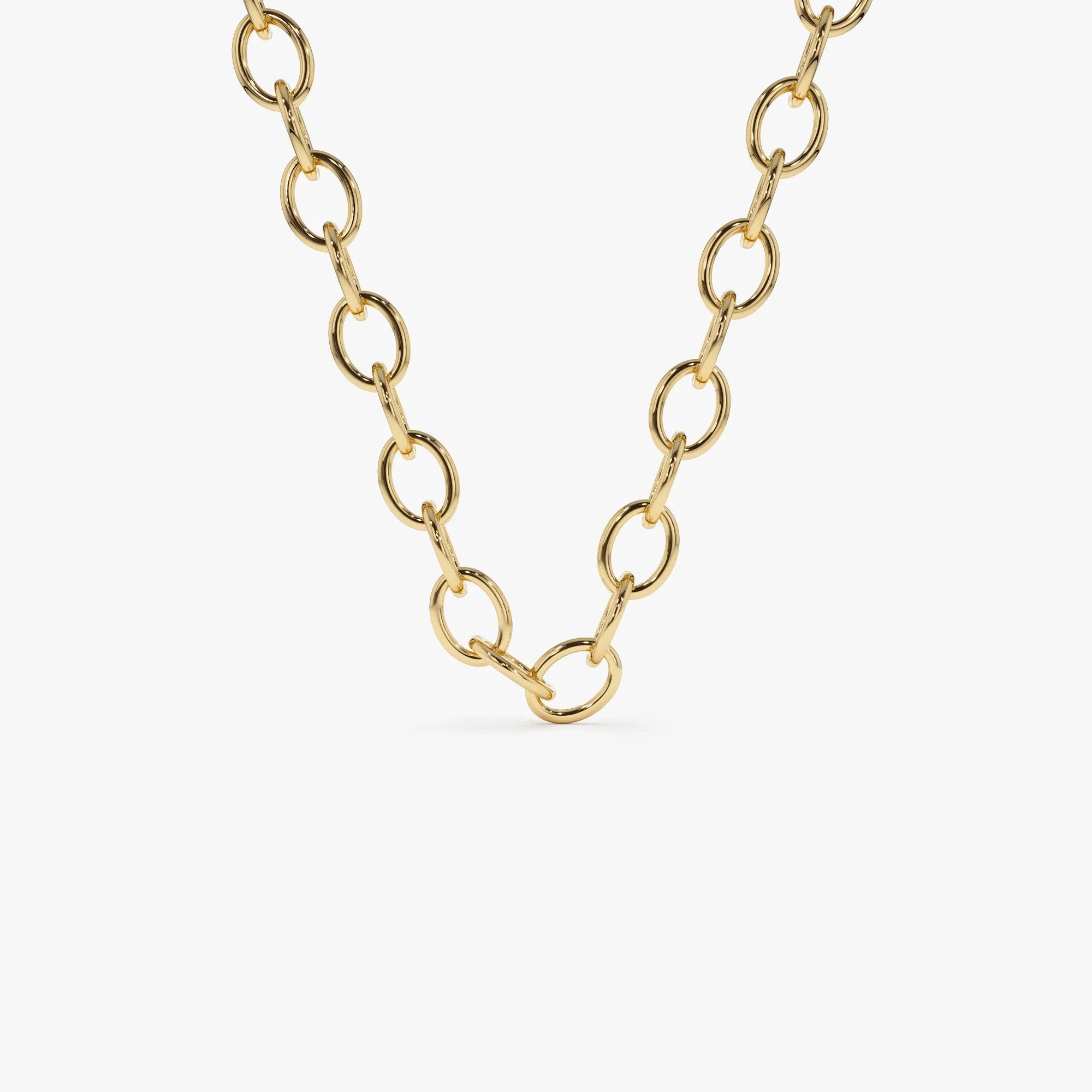 14k Solid Yellow Gold Oval Link Cable Chain Necklace