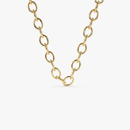 14k Solid Yellow Gold Oval Link Cable Chain Necklace