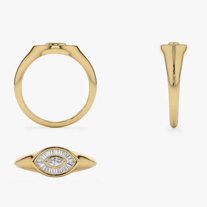 14k Gold Marquise and Baguette Diamond Ring 0.35 ctw