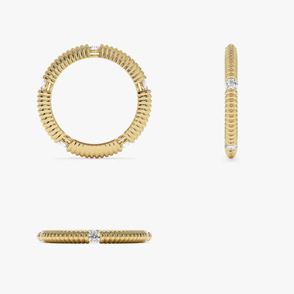 14k Solid Gold Round Diamond 0.30ctw Ribbed Wedding Ring