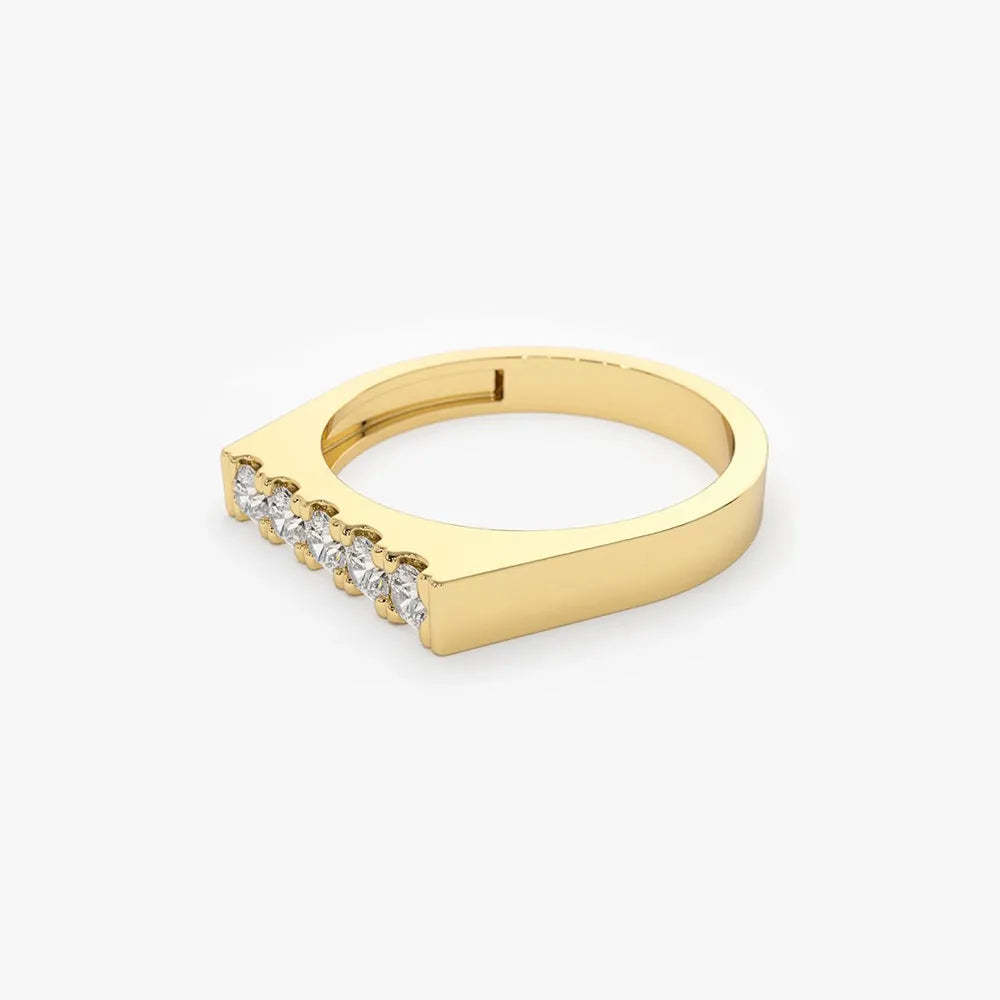 14K Gold 0.30ctw Round Diamond Rectangular Pinky Ring