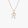 14K Solid Gold 0.15 CTW Round Diamond Script Initial Necklace