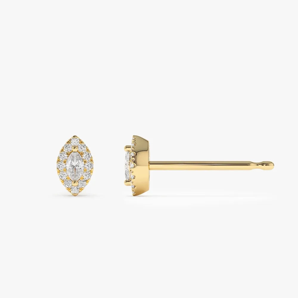 14k Gold Diamond Marquise Cut Halo Stud Earrings Micro Pave 0.25 ctw