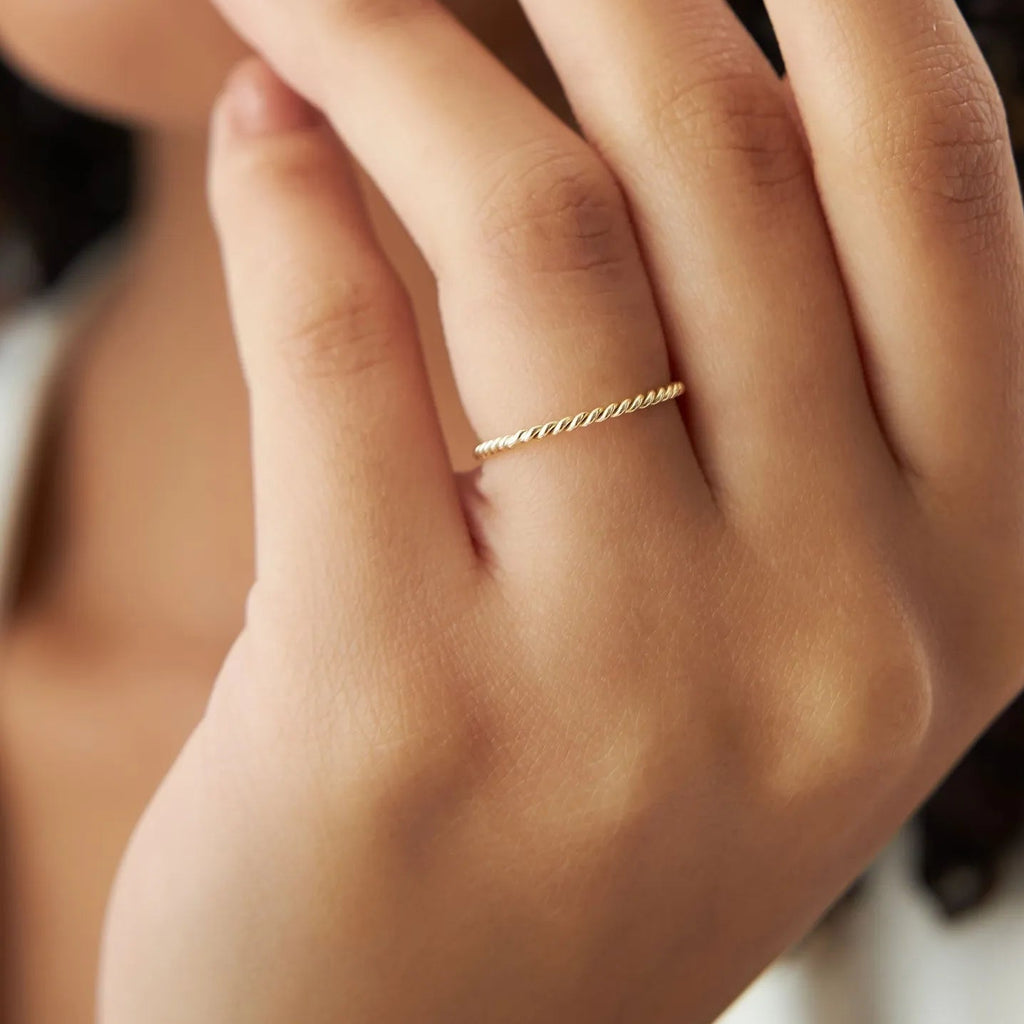 14K Solid Gold 1.2mm Twisted Rope Stackable Ring Set