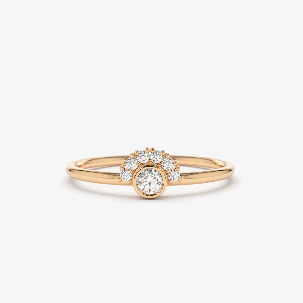 14K Gold 0.14 ctw Round Diamond Half Halo Bezel Setting Ring
