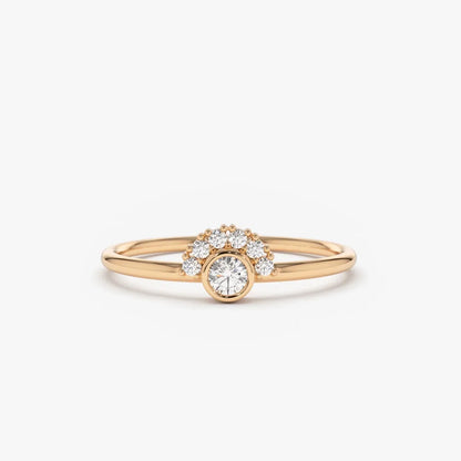 14K Gold 0.14 ctw Round Diamond Half Halo Bezel Setting Ring